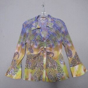 Vintage Paris IQ Top Large Y2K Fairy Colorful Paisley Mesh Ruched Made in NYC